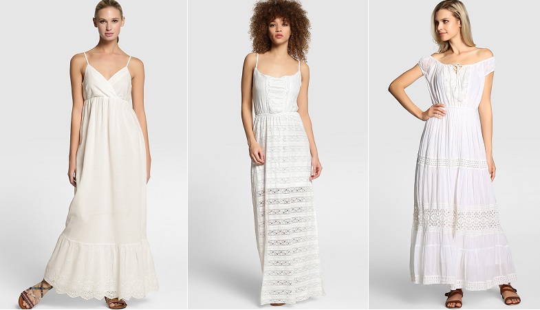 blanco color de moda vestidos largos