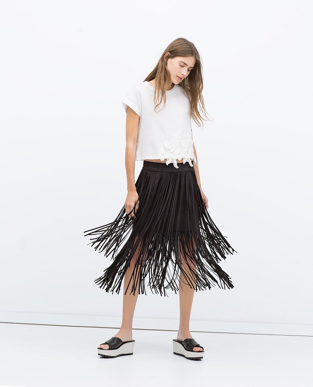 falda de flecos zara